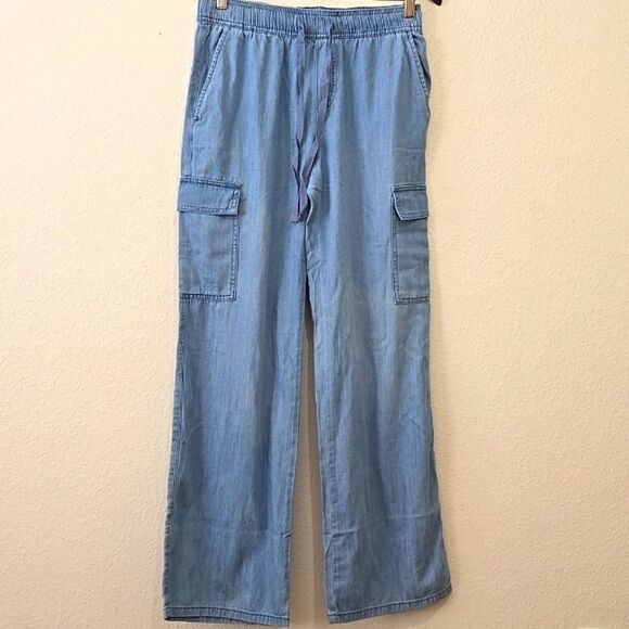 Sanctuary Women's Pull On Cargo  Pockets Relaxed Leg Elastic Waist Pant Denim S - Picture 1 of 11